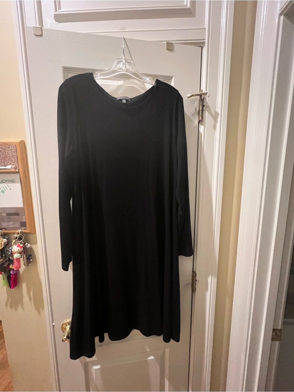 Eileen Fisher a line long sleeved, jersey dress, black, size large